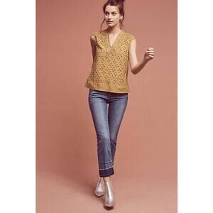 Anthropologie Akemi + Kin Cadiz Top Size‎ XS Gold Yellow Embroidered Eyelet Boho